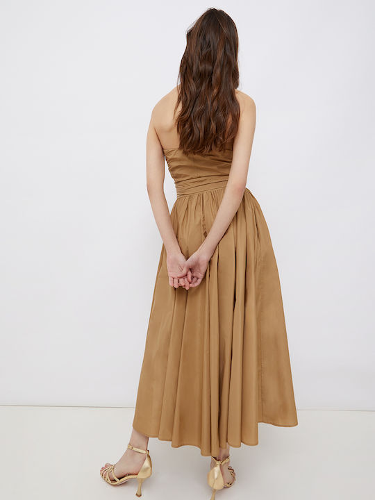 Liu Jo Sommer Midi Abendkleid Trägerlos Beige