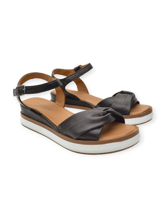 Hawkins Premium Leather Women's Flat Sandals with Strap in Black Color