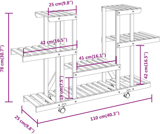 vidaXL Ραφιέρα Γλάστρας Ξύλινη Καφέ 110x25x78εκ.