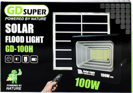 Στεγανός Ηλιακός Προβολέας LED 100W Ψυχρό Λευκό 6500K με Τηλεχειριστήριο IP67