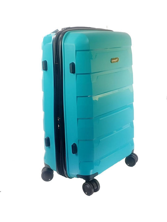 Seagull Large Hard Light Blue Suitcase with 4 Wheels Height 75cm