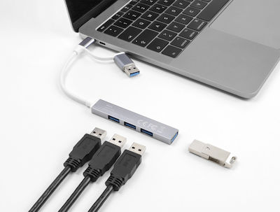 DeLock USB 3.0 4 Port Hub with USB-A / USB-C Connection Gray