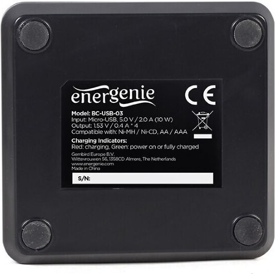 Energenie BC-USB-03 USB Charger 4 Batteries Ni-Cd/Ni-MH Size AA/AAA