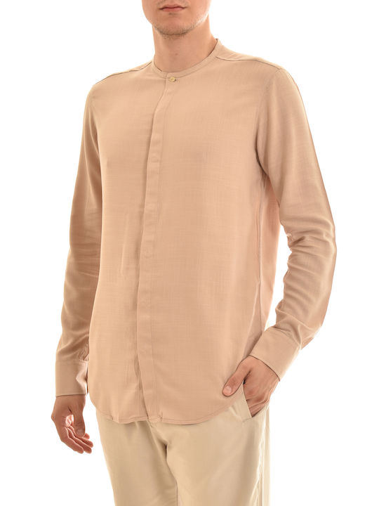 Twin Black Men's Shirt Long Sleeve Beige