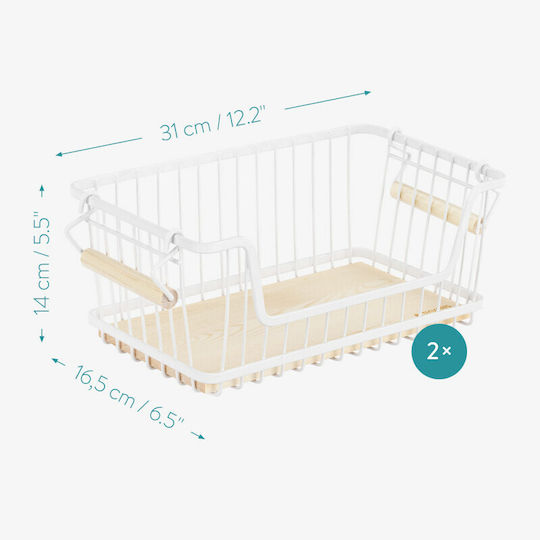 Navaris Καλάθι Αποθήκευσης Bamboo Λευκό 16.5x31x14cm 2τμχ