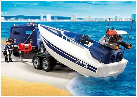 Playmobil City Action Police Vehicle with Speedboat for 4-10 years old