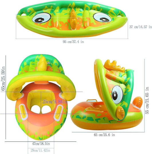Σωσίβιο Swimtrainer με Μήκος 70εκ. και Σκίαστρο Κίτρινο Δεινόσαυρος