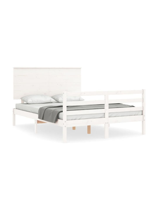 Semi Double Bed Solid Wood with Slats White 120x200cm