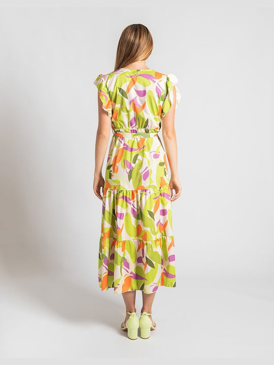 InShoes Summer Maxi Dress Wrap with Ruffle Green