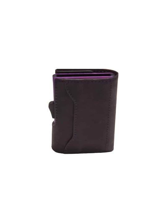 Men's Leather Card Wallet with RFID Purple