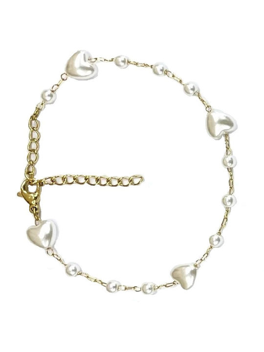 Tatu Moyo Bracelet made of Steel Gold Plated with Pearls