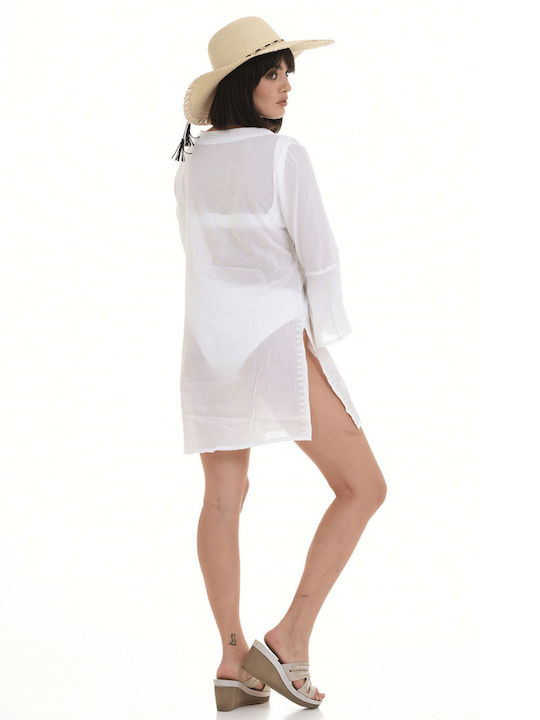 MiandMi Γυναικείο Φόρεμα Παραλίας Λευκό