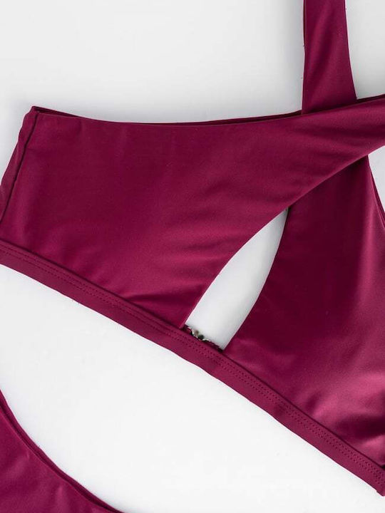 Set Bikini Triunghi Cu Burete Detașabil Talie Înaltă Fuchsia