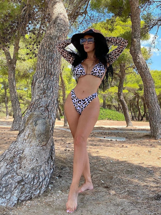 Set Bikini Set De Bikini Animal Print Alb