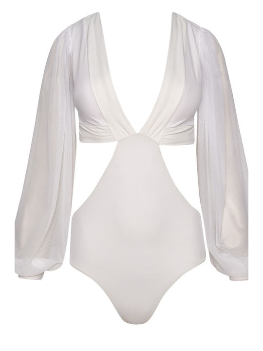 Bluepoint Halterneck Padded Swimsuit with Mesh Solids White
