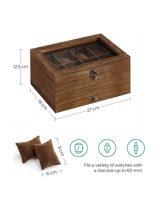 Songmics Wooden Jewellery Box with Drawer & Mirror Brown 27x12.5x12.5cm