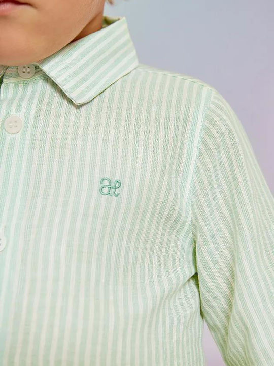 Kids Striped Shirt Long Sleeve Linen Green