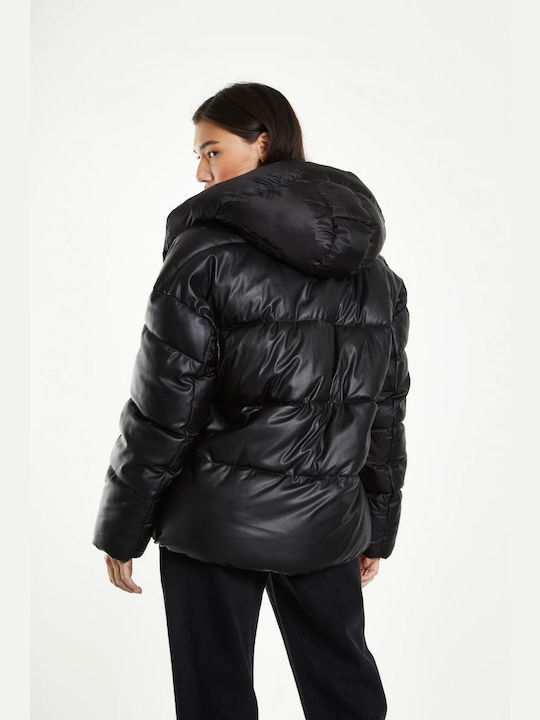 Glamorous Women's Short Puffer Jacket for Spring or Autumn Black KA6942