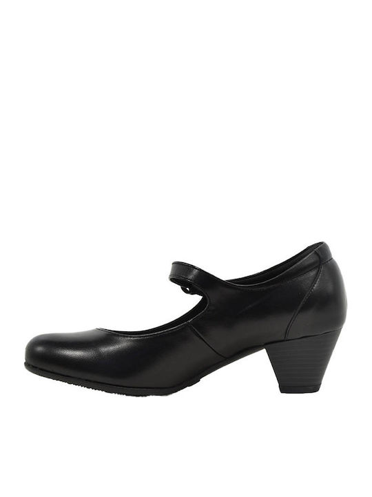 Leather Heels with Strap Black