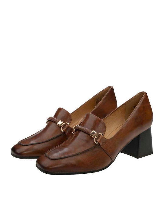 Leder Pumps mit mittelhohem Absatz Tabac Braun