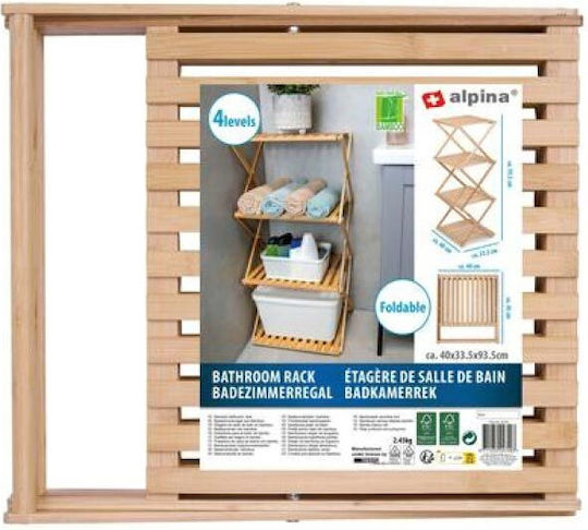 Alpina Appliances An der Wand montiert Badezimmerregal Hölzernes mit 4 Regalböden 40x33.5x93.5cm Braun