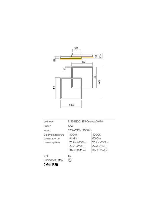 Redo Group Febe Modern Metal Ceiling Light with Integrated LED 60pcs White