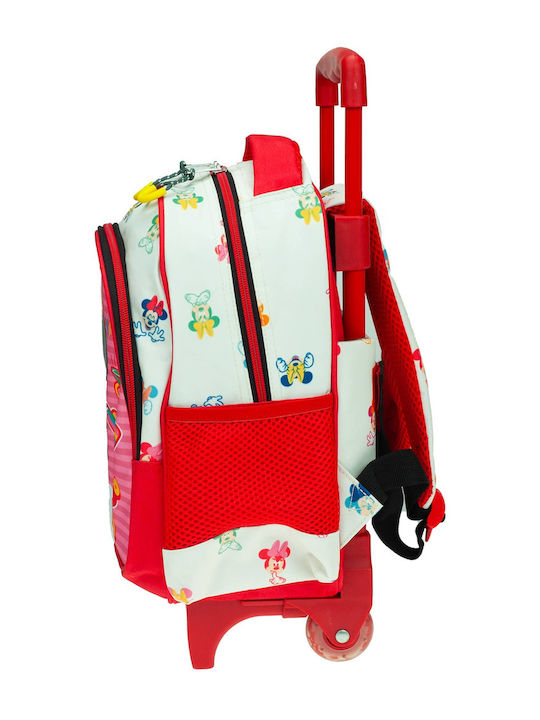 Gim Minnie Comfy Routine Ghiozdan Troler Grădiniță Roșu cu Husă pentru Sticlă de Apă 12l