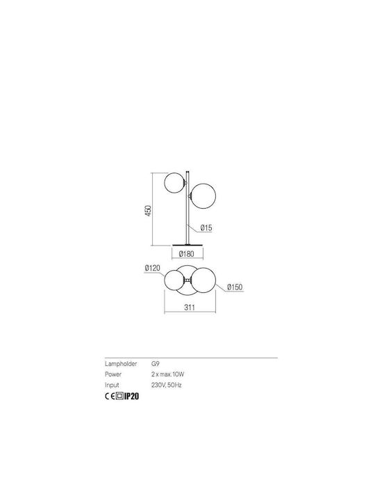 Redo Group Table Decorative Lamp with Socket for Bulb G9 Bronze