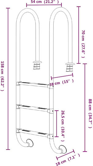 vidaXL Pool Ladder Stainless Steel 54x38x158cm Silver