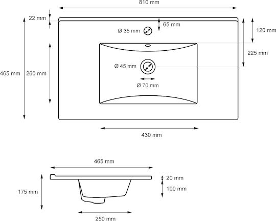ECD Germany Aufgesetztes Waschbecken Keramik 81x46.5x17.5cm Weiß