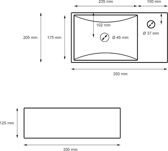 ECD Germany An der Wand montiert Aufgesetztes Waschbecken Keramik 35x20.5x12.5cm Weiß