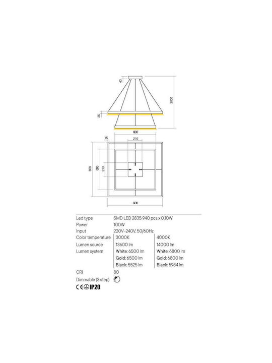 Redo Group Febe Hängelampe LED mit Natürliches Weiß Licht Gold