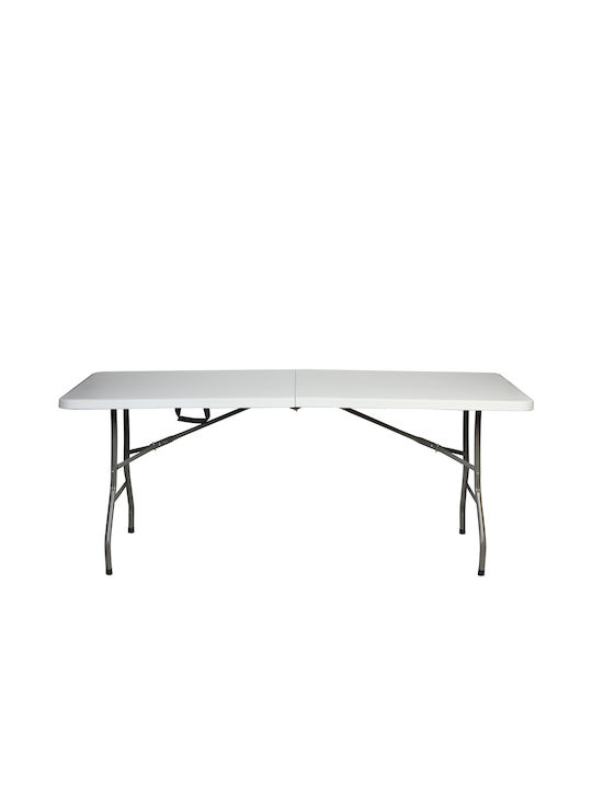 Outdoor Dinner Foldable Table with Plastic Surface and Metal Frame White 180x74x73cm