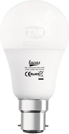 Lucas LED Bulb 11W for Socket B22 and Shape A60 Cool White 1055lm