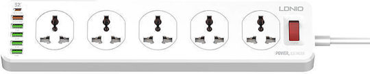 Ldnio Power Strip 10 Positions with 5 USB-A, 1 USB-C, Switch and Cable 2m