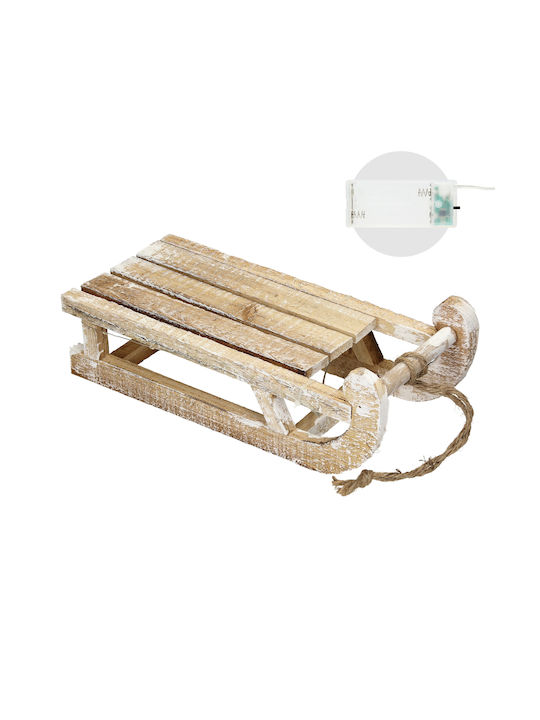 ECD Germany Beleuchtet Weihnachtliche Holz Figur Schlitten Weiß Höhe 31.5cm