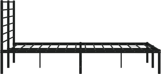 Метално Двойно Легло Черно с Дъски за Матрак 160x200см