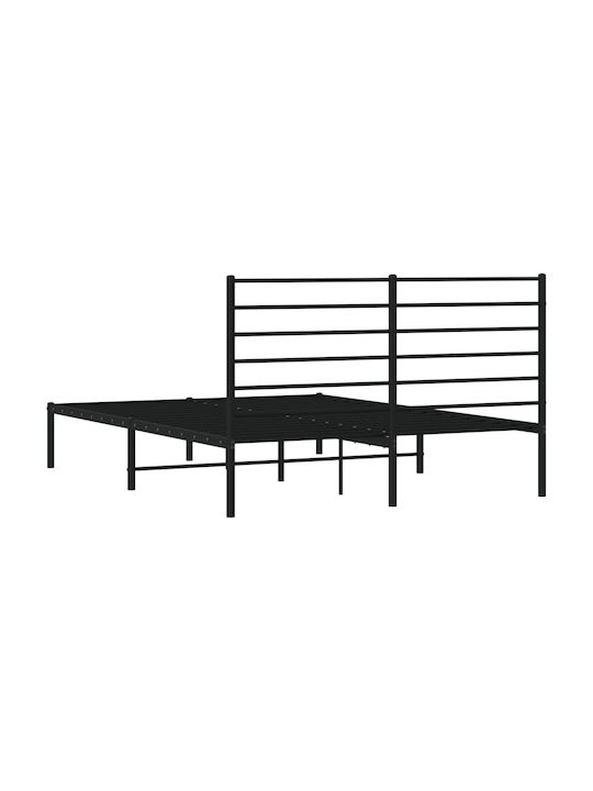 Double Metal Bed Black with Slats for Mattress 160x200cm