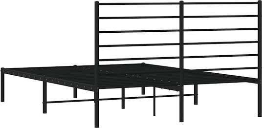 Метално Двойно Легло Черно с Дъски за Матрак 160x200см