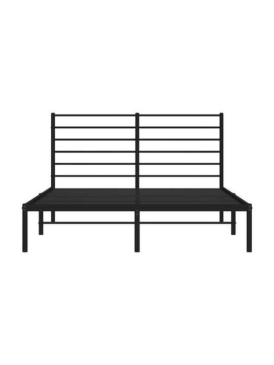 Double Metal Bed Black with Slats for Mattress 150x200cm