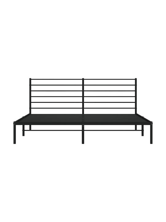 Bed King Size Metal Black with Slats for Mattress 180x200cm
