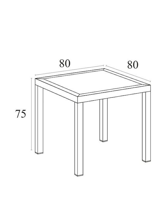 Tisch für kleine Außenbereiche Rattan Stabil Orlando Braun 80x80x75cm