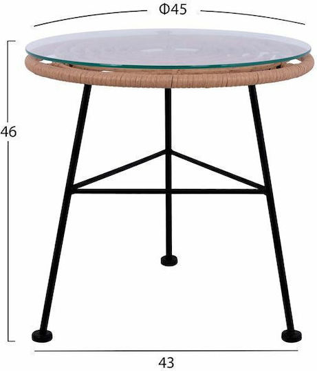 Allegra Auxiliary Outdoor Free Standing Table with Glass Surface and Metal Frame Beige 45x45x46cm