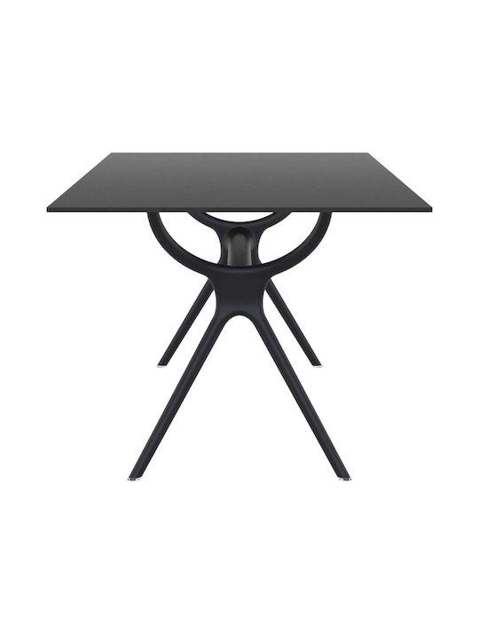 Air Outdoor Dinner Free Standing Table with Wood Surface and Polypropylene Frame Black 180x90x74cm