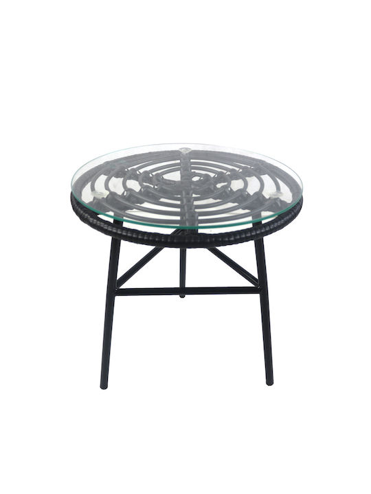 Arellius Auxiliary Outdoor Table with Glass Surface and Metal Frame Black 45x45x46cm