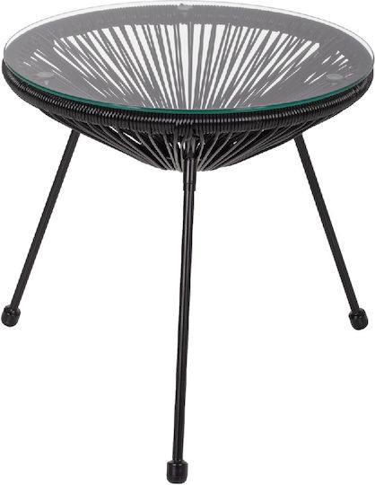 Allegra Auxiliary Outdoor Free Standing Table with Glass Surface and Metal Frame Black 45x45x45cm