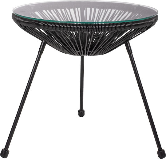 Allegra Auxiliary Outdoor Free Standing Table with Glass Surface and Metal Frame Black 45x45x45cm