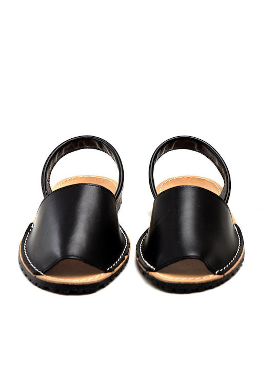 Leder Flache Sandalen für Damen in Schwarz Farbe