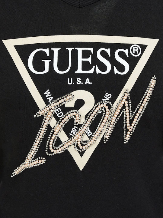 Guess Damen Sommer Bluse Baumwolle Langärmelig Schwarz