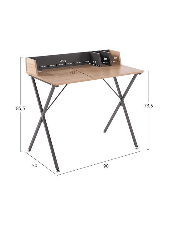 Schreibtisch Holz Grey / Natural mit Metallbeinen 90x50x78cm